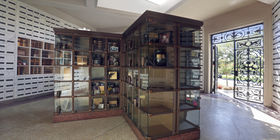 Mausoleum interior with glass niches at Pierce Bros. Westwood Memorial Park. 