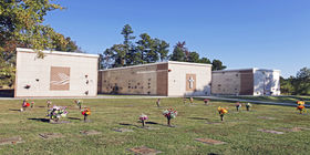 Mausoleum with cemetery grounds at Forest Hills Funeral Home & Cemetery.