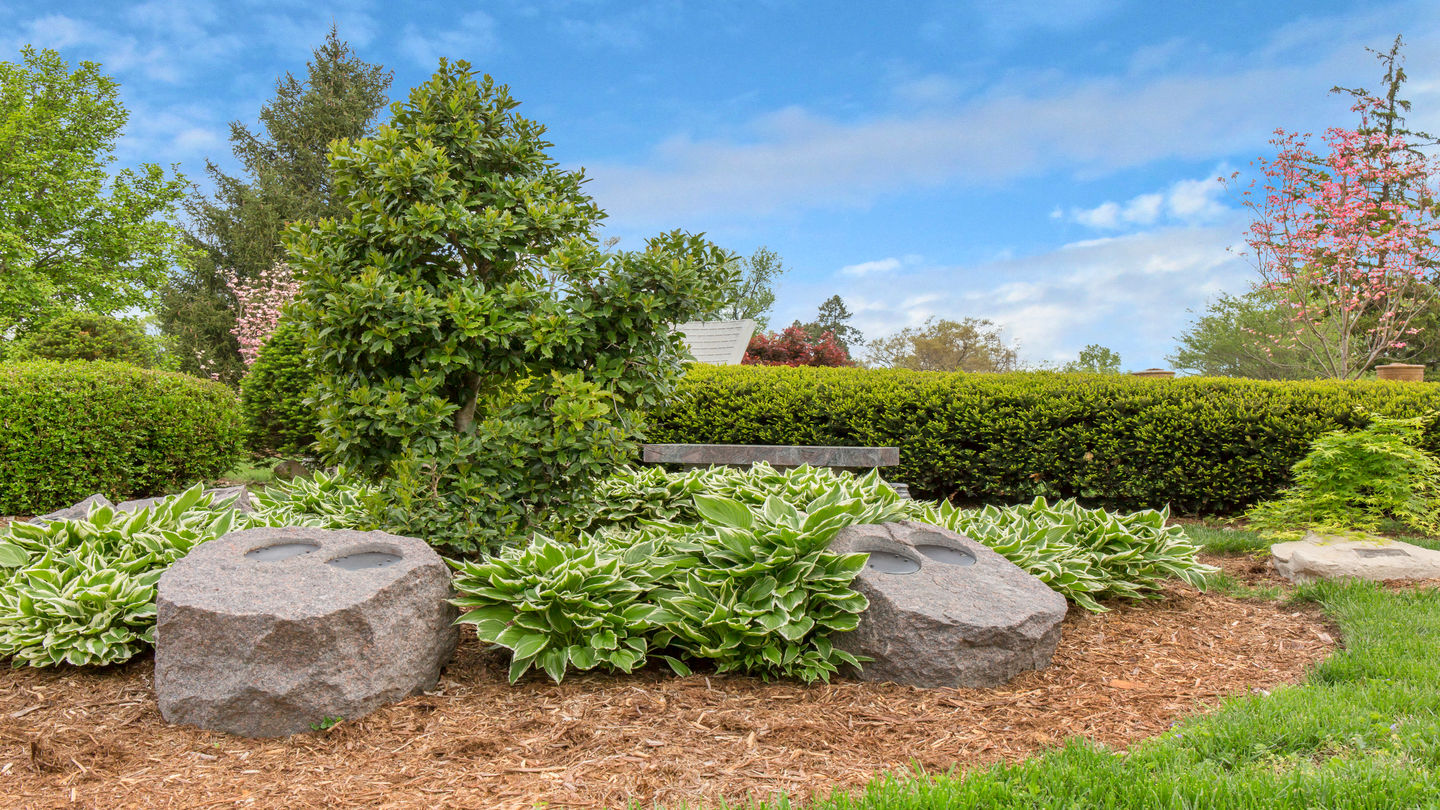 Double markers in a cremation garden at Resthaven Memorial Park.
