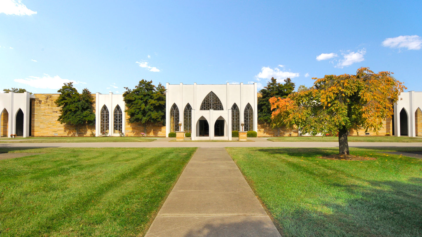 Front exterior building front view close up at Resthaven Memorial Park.