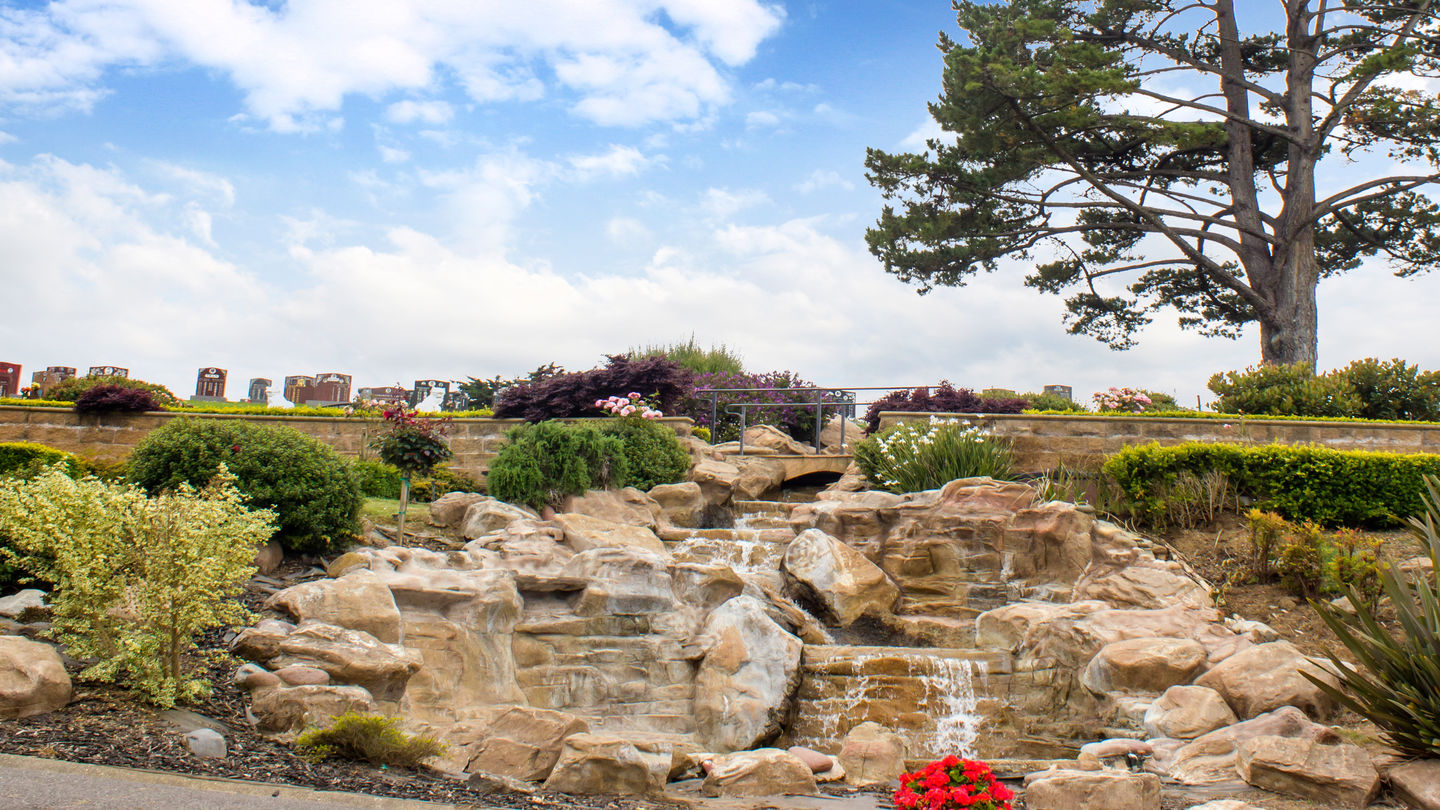 Waterfall at Woodlawn Memorial Park.
