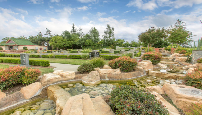 Water feature at Live Oak Memorial Park