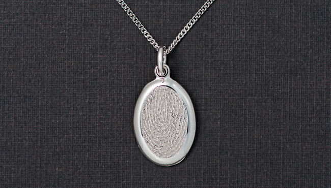 Timeless Touch fingerprint memorial pendant with chain in silver. 