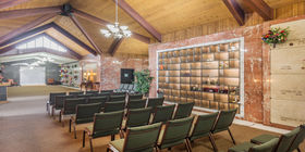 Chapel inside mausoleum with glass niches at Sherwood Chapel and Memorial Gardens. 