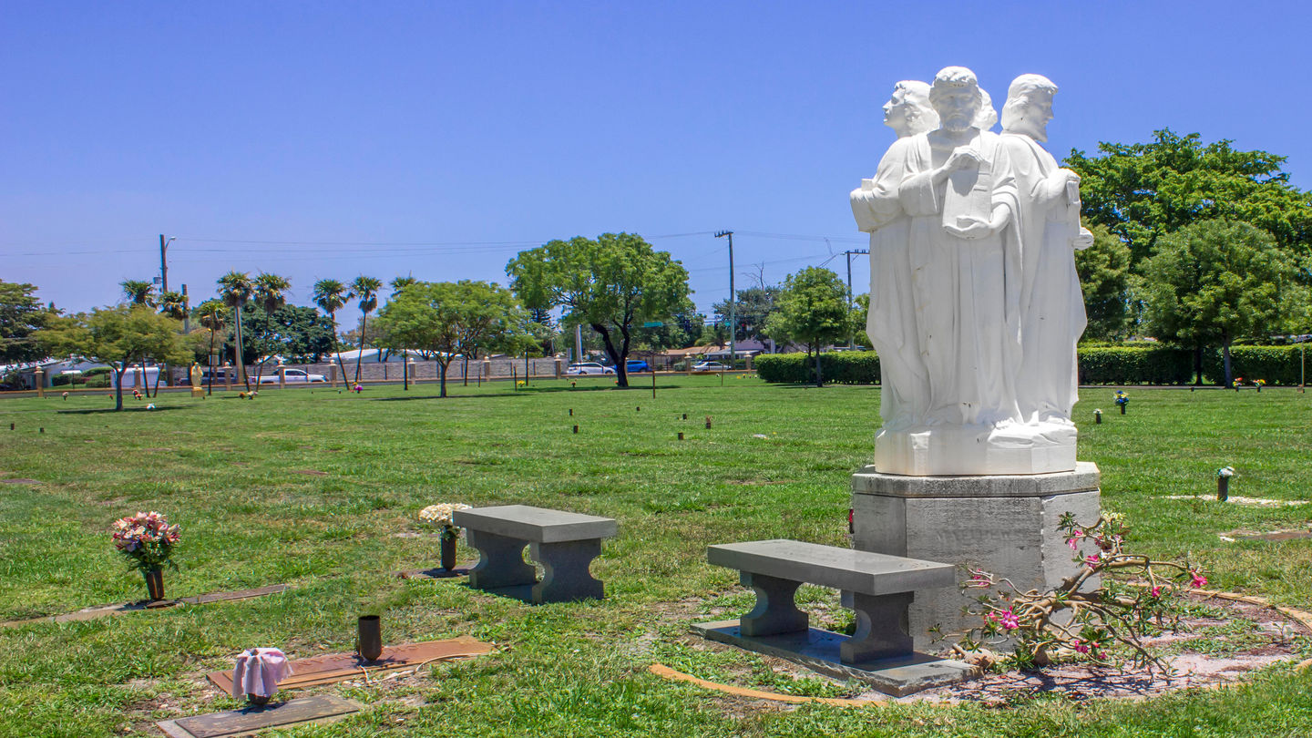 Special landscaping feature of four wise men at Forest Lawn Memorial Gardens.