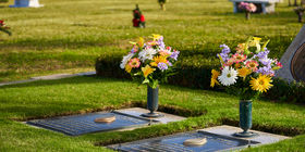 Beautiful arrangement hand-placed by Cemetery Flowers