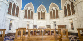 Front of Gothic Chapel at Riverside Memorial Chapel