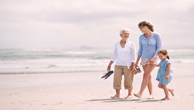 Portrait of a woman with her daughter and mother at the beach