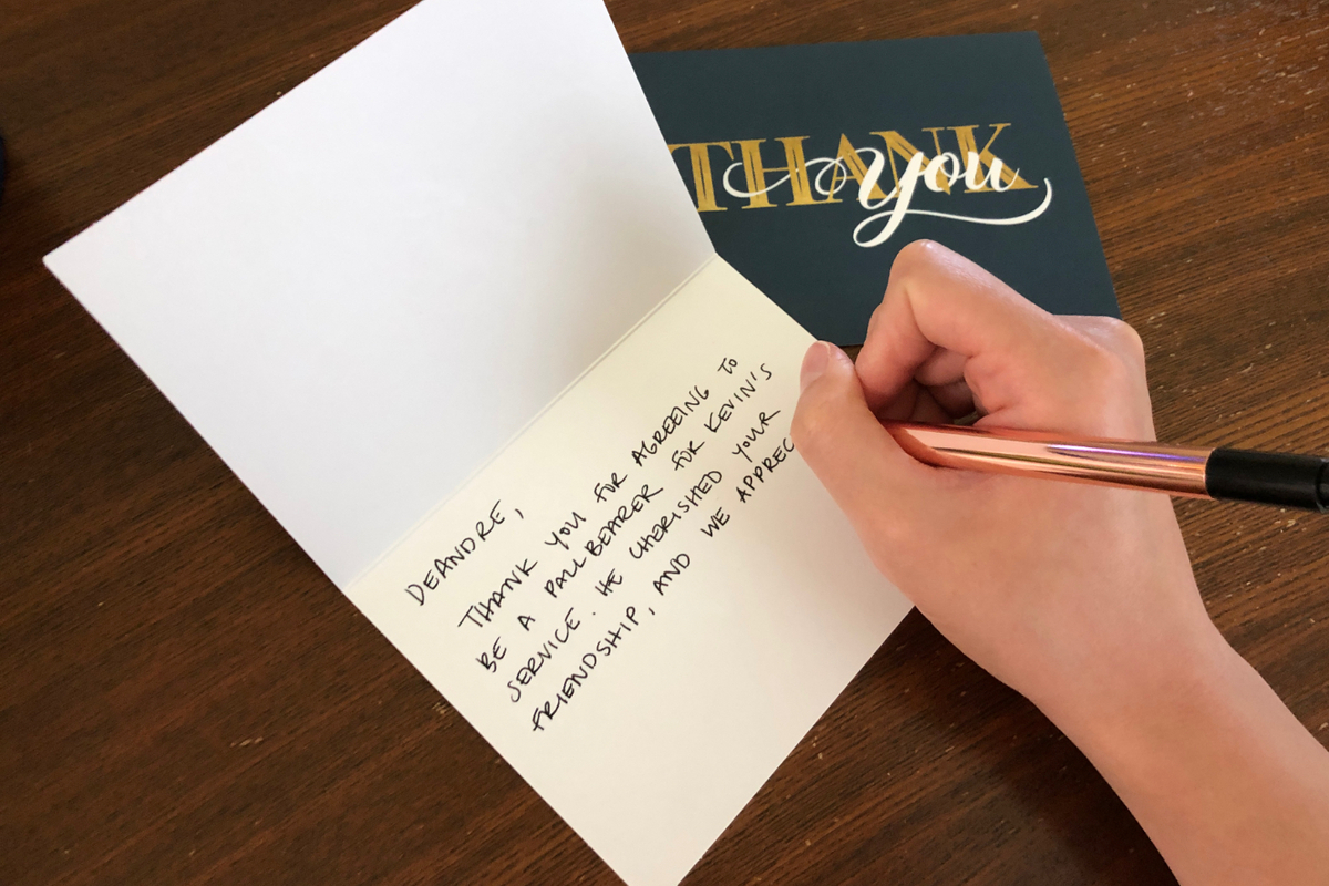 handwritten thank you card for pallbearer