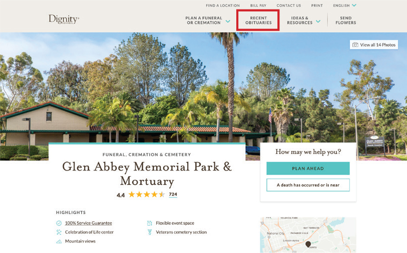 recent obituaries nav screenshot