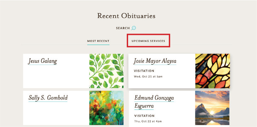 upcoming services tab screenshot