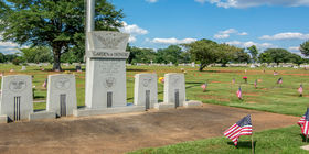 Close up view of veterans memorial at Elmwood Cemetery & Mausoleum.
