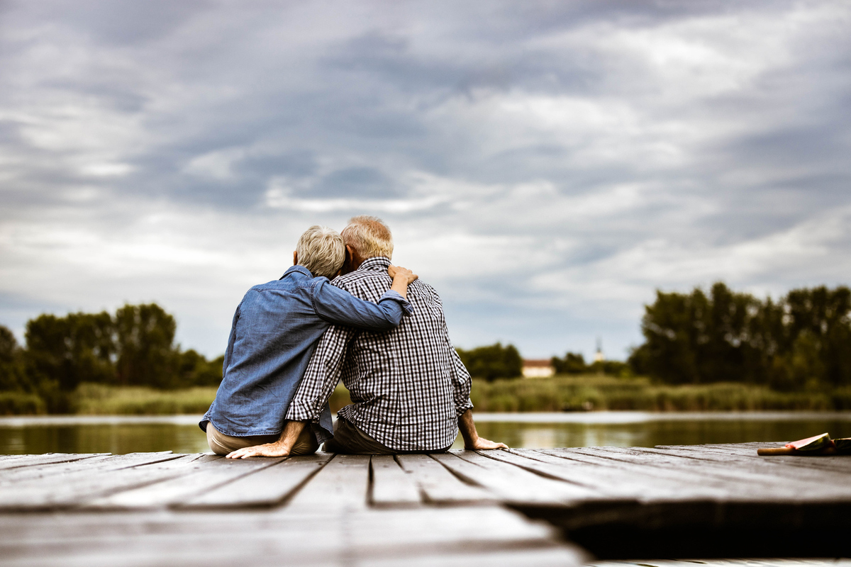 Couple sitting on a dock