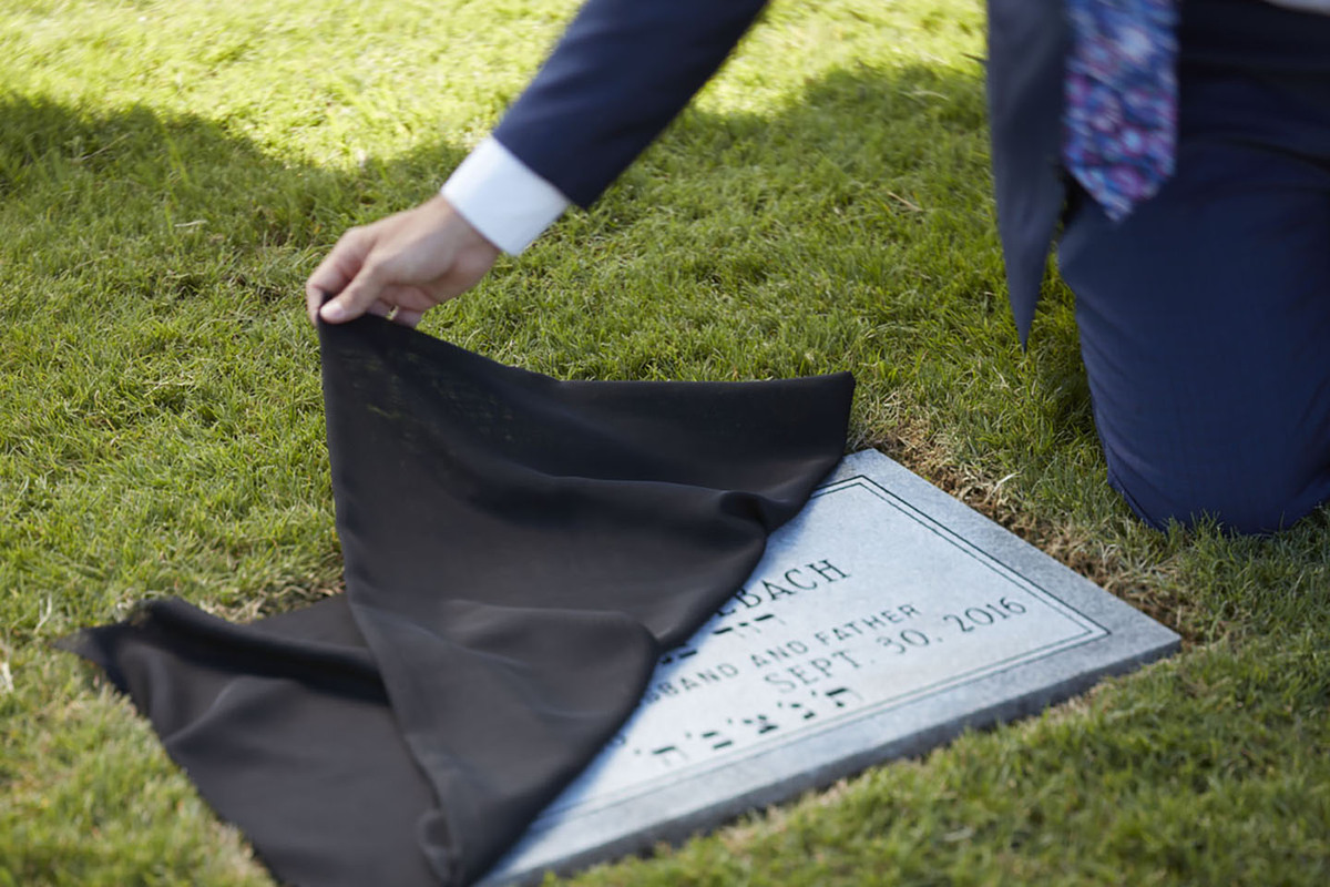 Jewish unveiling ceremony at the grave marker