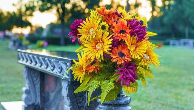 Silk arrangement from the Cemetery Flowers program.