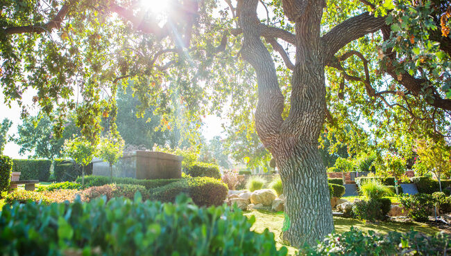 Private companion mausoleum in beautiful setting. Also used for cover of Landmark Estates booklet. 