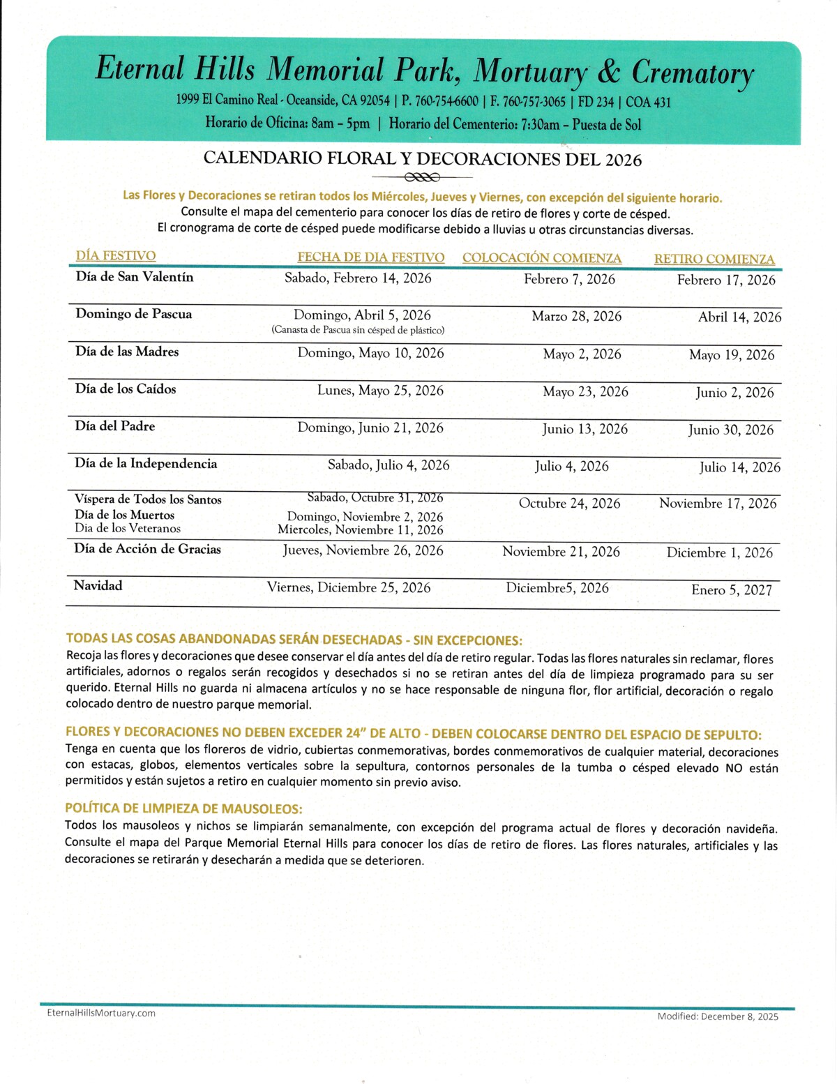 5358-5078 Cleanup Schedule