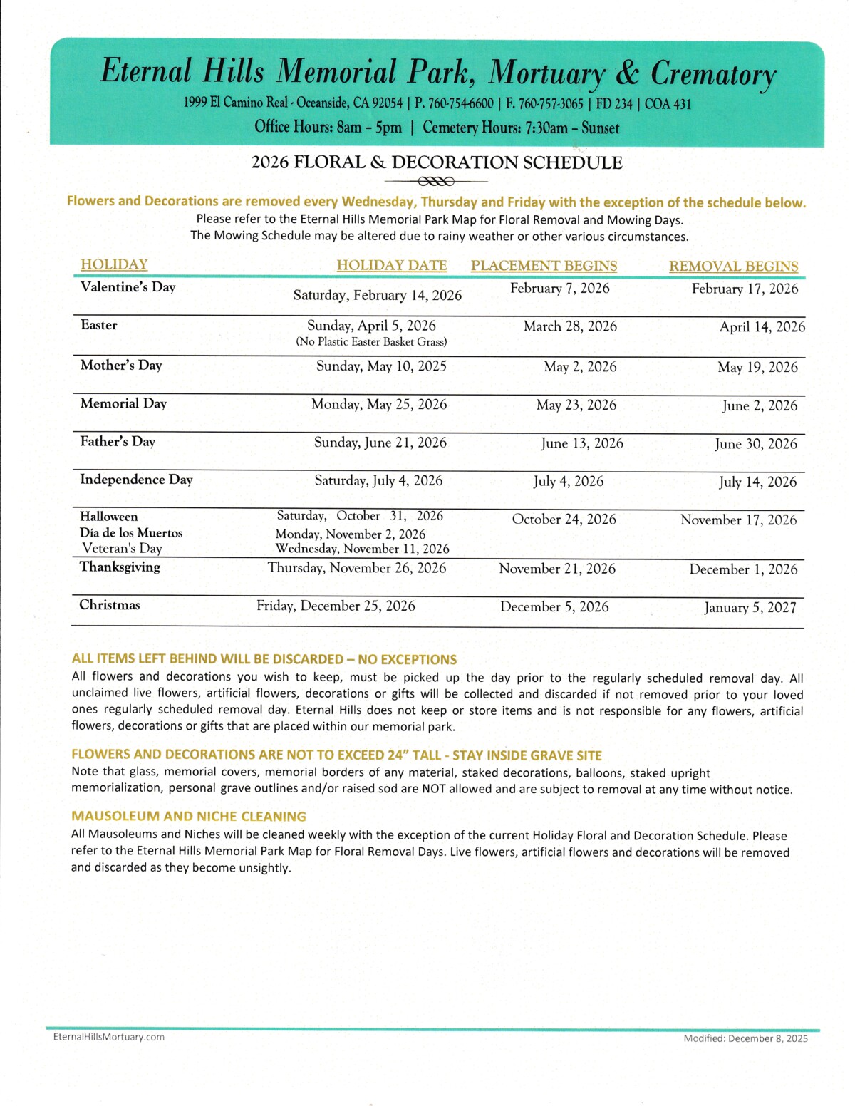 5358-5078 Cleanup Schedule