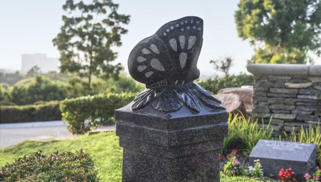 Pedestal of a butterfly at a Cremation Garden.