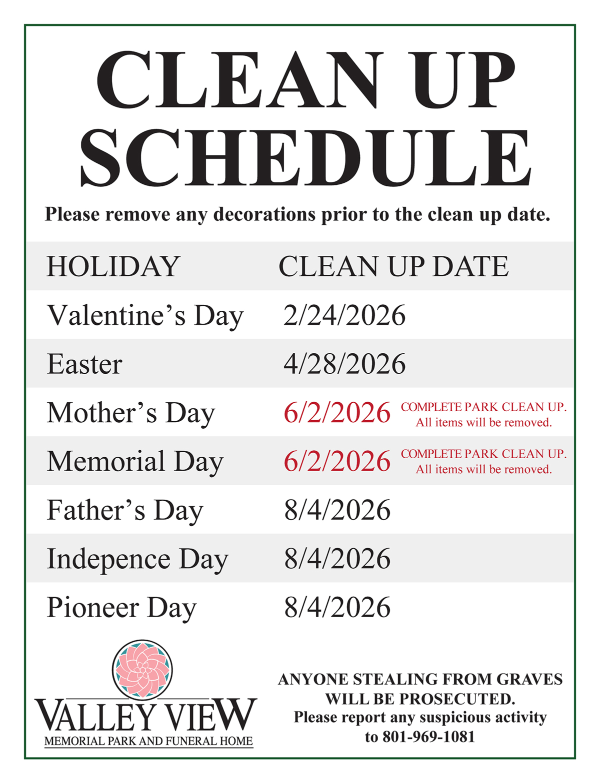 5358-5078 Cleanup Schedule