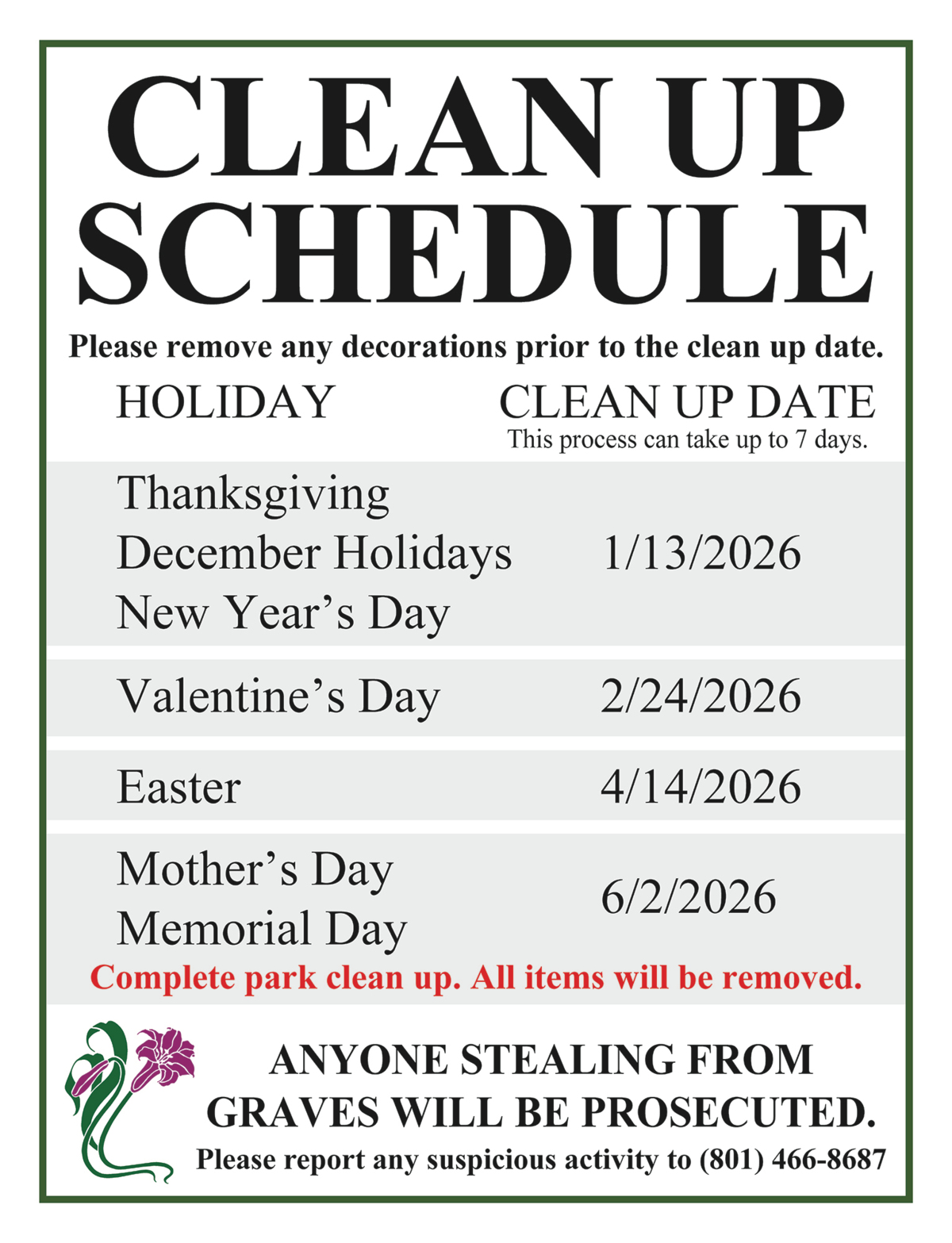 5358-5078 Cleanup Schedule