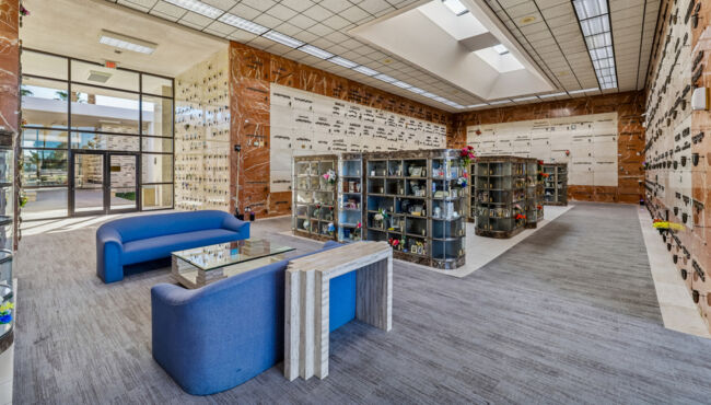 Exterior of Inspiration Mausoleum at Palm Eastern Mortuary & Cemetery.