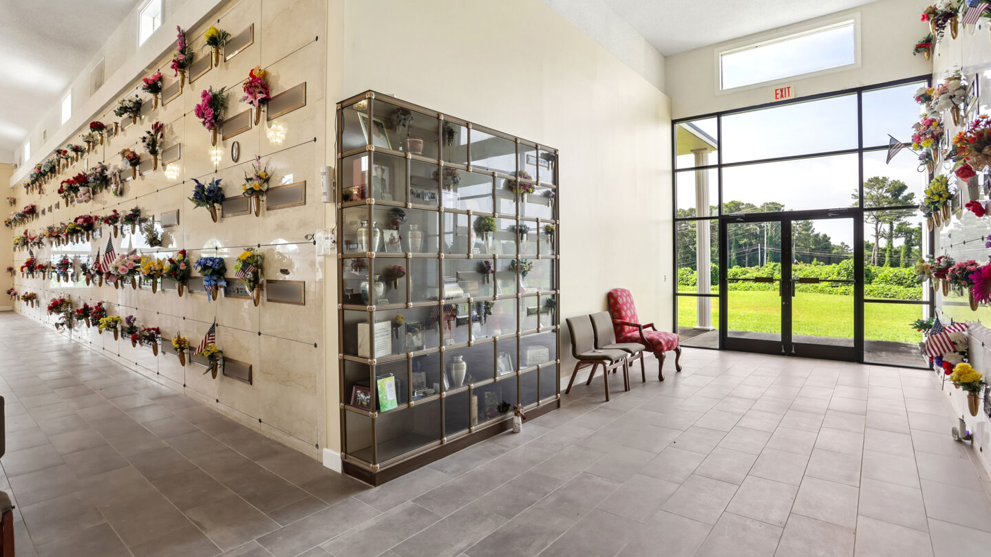 Glass niches at Winkenhofer Pine Ridge Funeral Home and Memorial Park