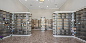 Glass niches at Phoenix Memorial Park & Mortuary