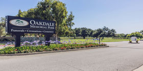 Oakdale Memorial Park entrance sign. 