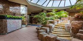 Water fall inside mausoleum at Westminster Memorial Park. 